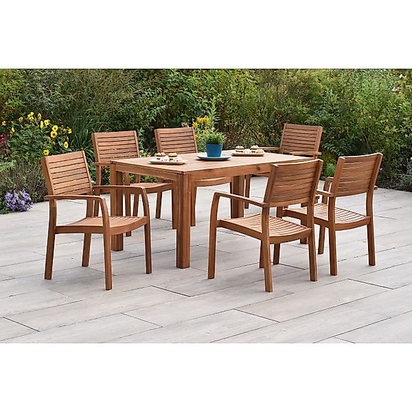 Merxx Batavia Set 7-tlg. 6 Stapelsessel Gartentisch Ausziehbar 150 (200) x günstig online kaufen