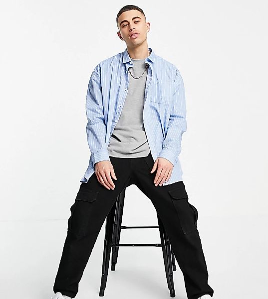 New Look – Langärmliges, gestreiftes Oversize-Hemd in Blau günstig online kaufen
