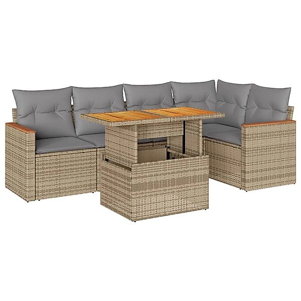 vidaXL 6-Tlg Garten-Sofagarnitur mit Kissen Beige Poly Rattan Akazie 332748 günstig online kaufen