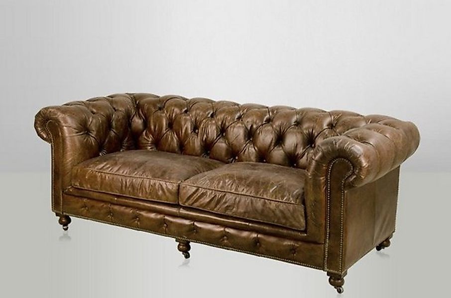 Casa Padrino Chesterfield-Sofa Chesterfield Luxus Echt Leder Sofa 2.5 Seate günstig online kaufen