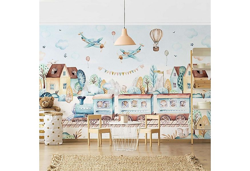 Bilderdepot24 Kindertapete Aquarell Eisenbahn Party Kinderzimmer, Glatt, Ma günstig online kaufen