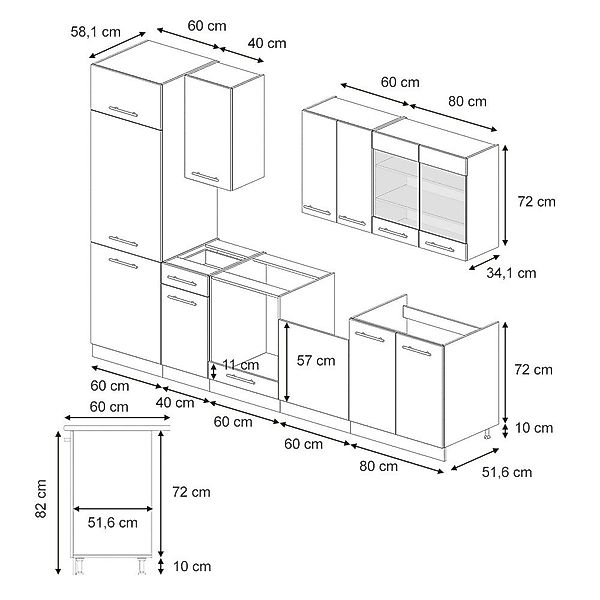 Vicco Küchenzeile Fame-Line, Dunkelgrau/Anthrazit, 300 cm, günstig online kaufen