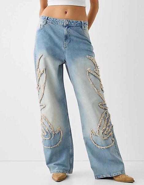 Bershka Baggy-Jeans Mit Detail Damen 44 Ausgewaschenes Blau günstig online kaufen