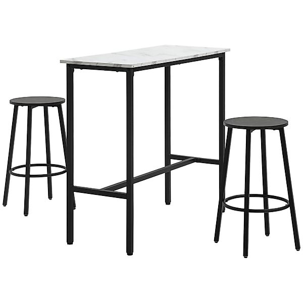 HOMCOM Bartisch mit Barhocker Set 3-Teilig Stahl Weiß Schwarz günstig online kaufen