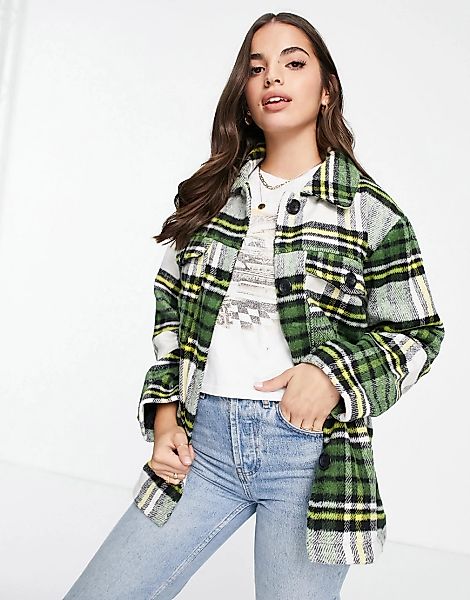 Wednesday's Girl – Oversize-Hemdjacke mit Vintage-Karomuster-Grün günstig online kaufen