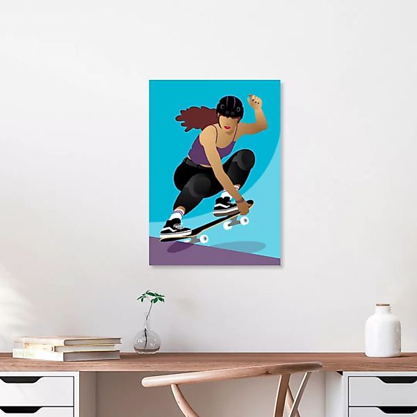 Poster / Leinwandbild - Mädchen Mit Skateboard günstig online kaufen