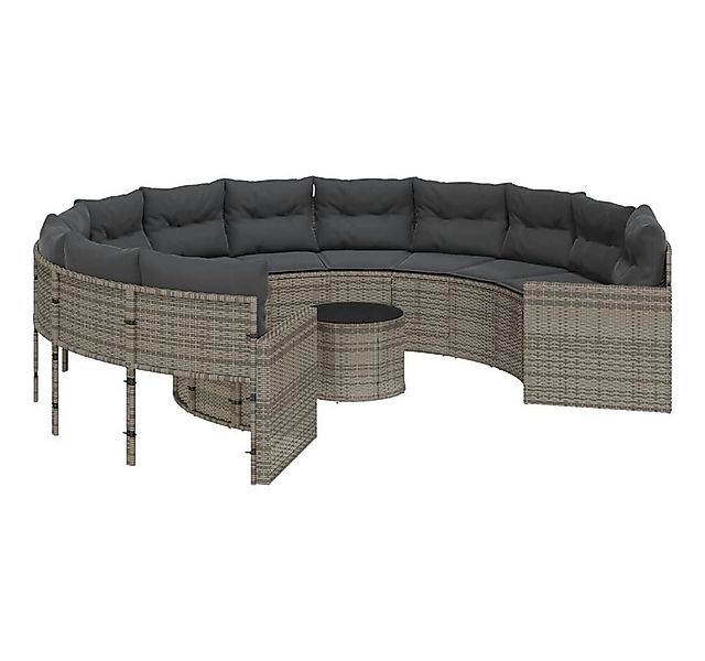 vidaXL Loungesofa Gartensofa mit Tisch und Kissen Rund Grau Poly Rattan, 1 günstig online kaufen