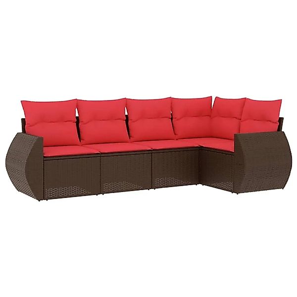 vidaXL 5-Tlg Gartensofa-Set mit Kissen Braun Polyrattan 3221333 günstig online kaufen