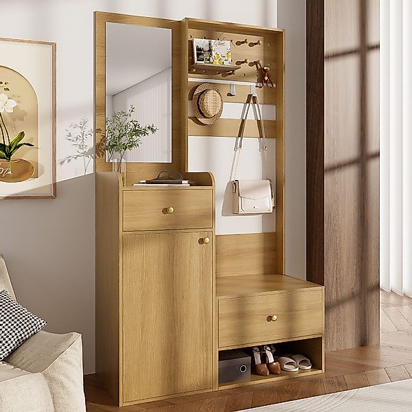 Merax Garderoben-Set Garderobenschrank Kompaktgarderobe mit Spiegel, günstig online kaufen