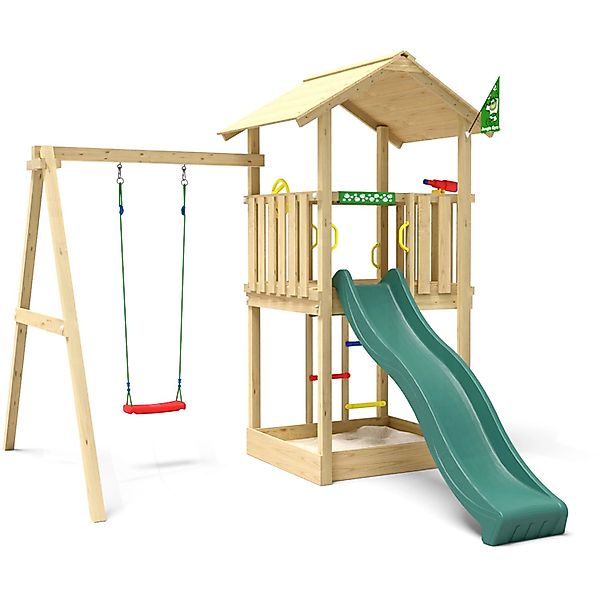 Jungle Gym Spielturm Beacon Holz mit Einzelschaukel Rutsche Dunkelgrün günstig online kaufen