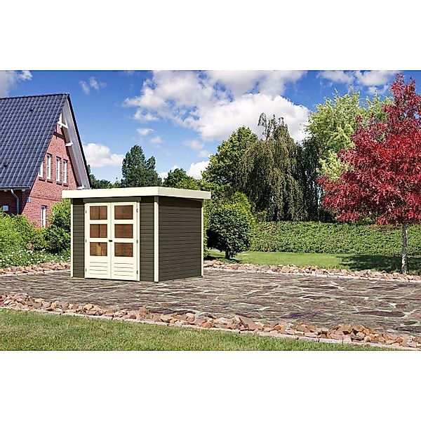 Karibu Holz-Gartenhaus Boras Terragrau Flachdach Lackiert 238 cm x 213 cm günstig online kaufen