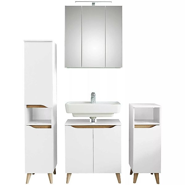 Badezimmer Möbel Set mit Füßen in QUEIMADOS-66 in Weiß Glanz mit Weiß Hochg günstig online kaufen
