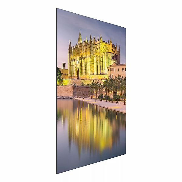 Alu-Dibond Bild - Hochformat 2:3 Catedral de Mallorca Wasserspiegelung günstig online kaufen