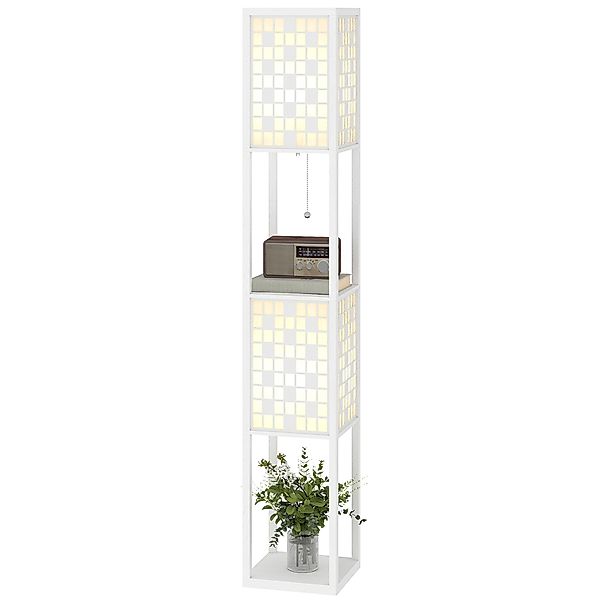 HOMCOM Stehlampe, Stehleuchte mit 2 Fächern, E27 Sockel, Gittermustersäule günstig online kaufen