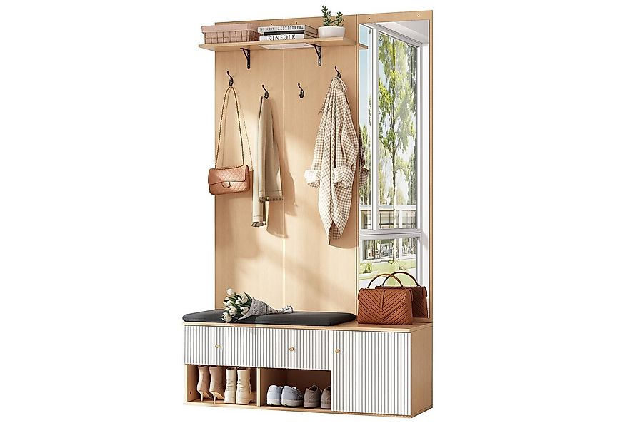 SeedWave Garderobe Moderne Kompaktgarderobe mit Spiegel, Sitzbank, Haken & günstig online kaufen