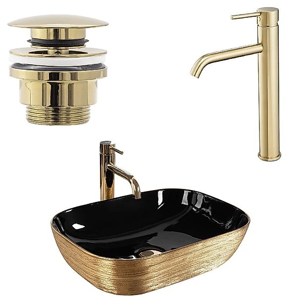 wohnwerk.idee Aufsatzwaschbecken Designer Waschbecken mit gebürstetem Gold, günstig online kaufen