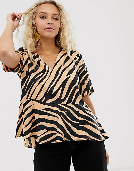 In Wear – Turlington – Asymmetrische Bluse mit Tiger-Print-Braun günstig online kaufen