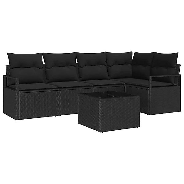 vidaXL Gartensofa-Set mit Kissen 6 Stk Schwarz Poly-Rattan 3355062 günstig online kaufen