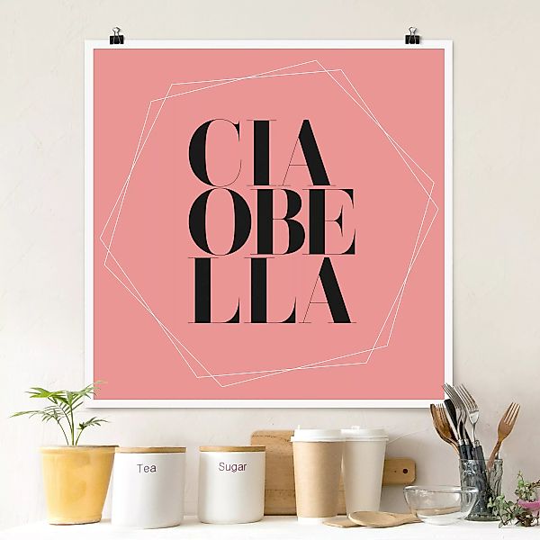 Poster Ciao Bella in Hexagonen auf Rosa günstig online kaufen