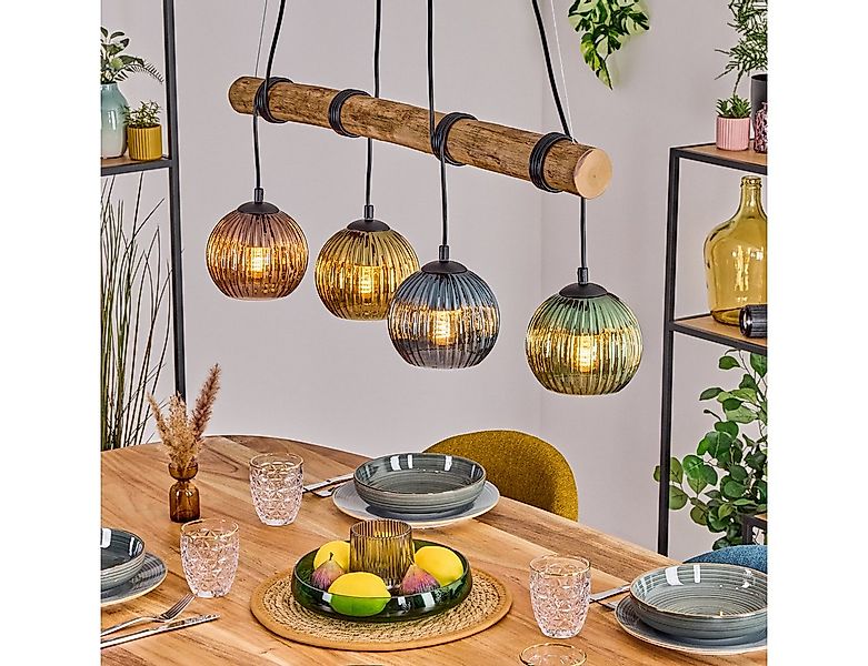 hofstein Pendelleuchte Hängelampe aus Metall/Holz/Glas in Schwarz/Natur/Gol günstig online kaufen