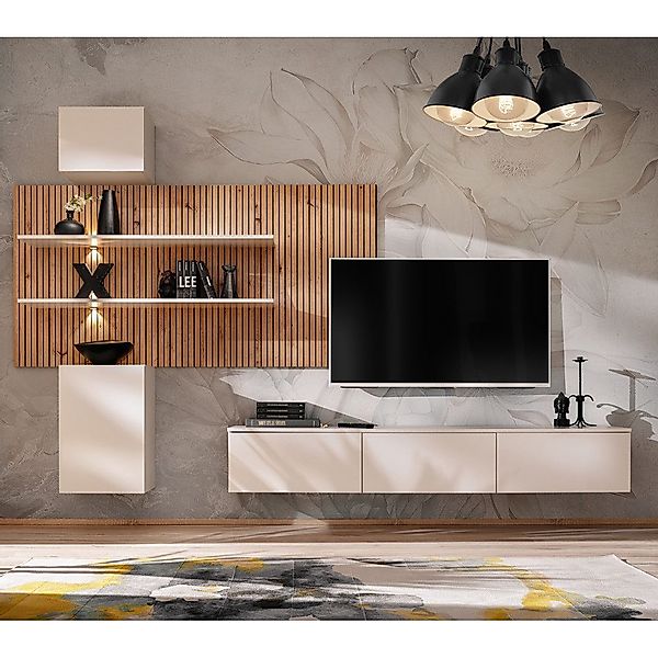 Lomadox Wohnwand GALATINA-164, (2-St., Wandpaneel, Hängeschränke, günstig online kaufen