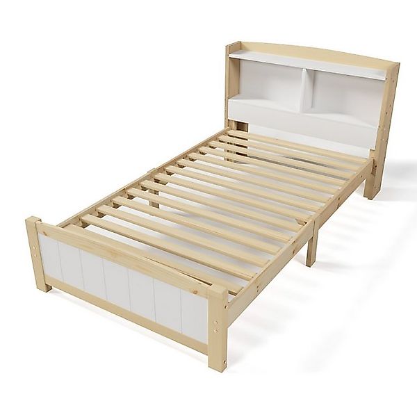 Yemaster Einzelbett Massivholz Einzelbett Stauraum-Kopfteil Bett,90 x 200 c günstig online kaufen