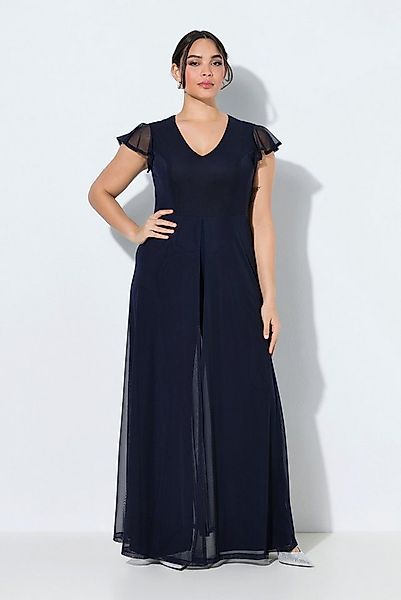 Ulla Popken Funktionshose Jumpsuit doppellagig V-Ausschnitt Cap-Ärmel günstig online kaufen