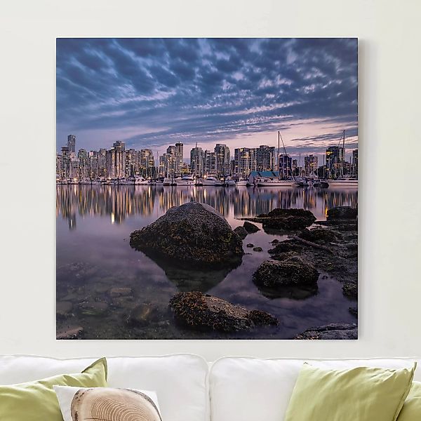 Leinwandbild - Quadrat Vancouver im Sonnenuntergang günstig online kaufen