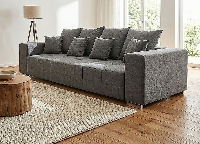 Massivart® Big-Sofa grau Stoffbezug 254 cm / Nosagfederung / 4-Sitzer / BOR günstig online kaufen