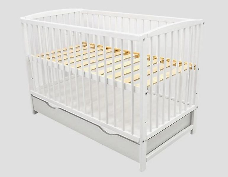 Babyhafen Kinderbett Babybett weiß 60 × 120 cm, mit Schublade Umbaubar, Git günstig online kaufen