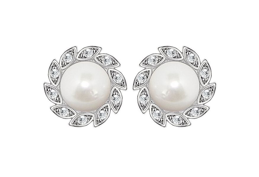 LÖB Paar Ohrstecker 18K Gold vergoldet Perlen Zirkonia Steine Blumen Perlen günstig online kaufen
