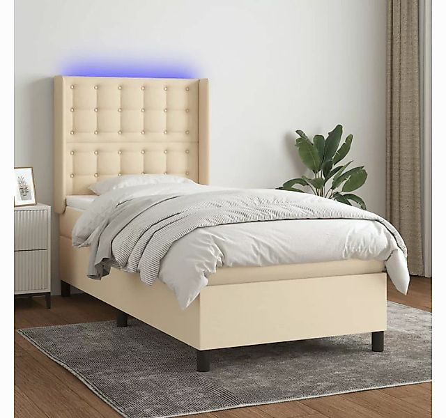 vidaXL Boxspringbett Boxspringbett mit Matratze LED Creme 80x200 cm Stoff B günstig online kaufen