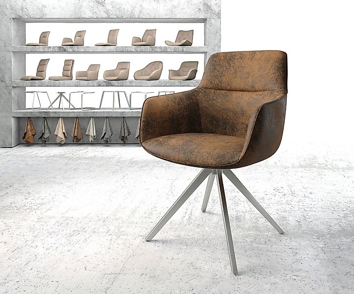 Drehstuhl Pejo-Flex Braun Antik Kreuzgestell kantig Edelstahl 180° drehbar günstig online kaufen