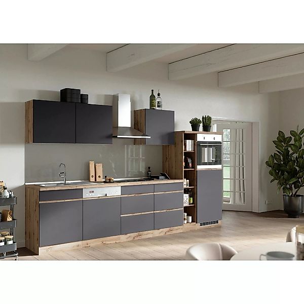 Held Möbel Küchenzeile Turin 330 cm Graphit-Wotaneiche mit E-Geräten günstig online kaufen