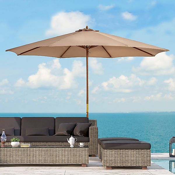 Outsunny Sonnenschirm Holz 300 cm Holzschirm Gartenschirm Balkonschirm Bamb günstig online kaufen