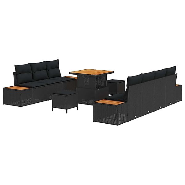 vidaXL Gartensofa-set mit Kissen 10-Tlg Schwarz Poly-Rattan 3364824 günstig online kaufen