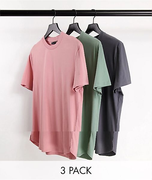 ASOS DESIGN – Lange T-Shirts aus Bio-Baumwolle mit seitlichen Schlitzen im günstig online kaufen