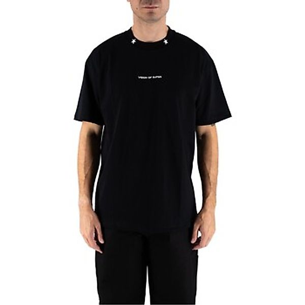 Vision Of Super  T-Shirt Schwarzes T-Shirt mit gestickten Sternen am Hals u günstig online kaufen