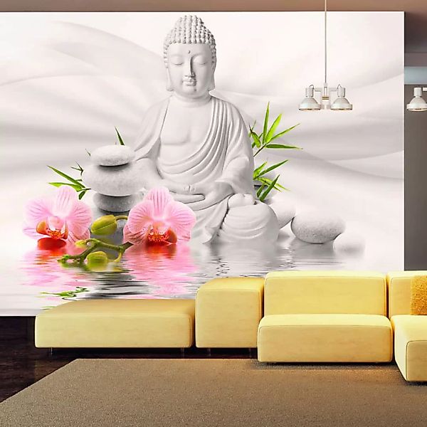 Selbstklebende Fototapete - Buddha and two orchids günstig online kaufen