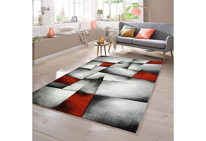 TeppichHome24 Teppich Designer Teppich mit Konturenschnitt Karo Muster Rot günstig online kaufen