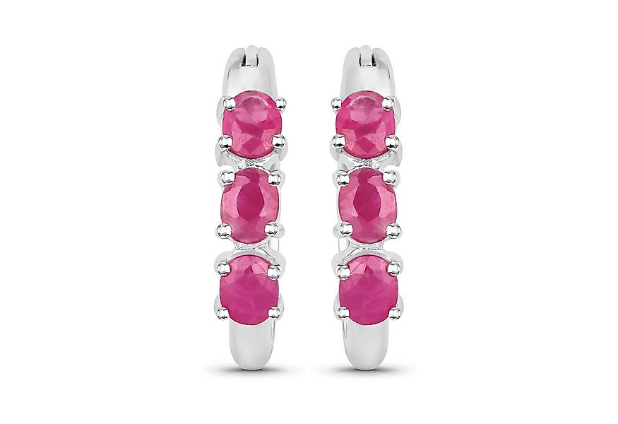 Vira Jewels Paar Creolen Silber 925 rhodiniert mit 6 natürlichen Rubinen günstig online kaufen