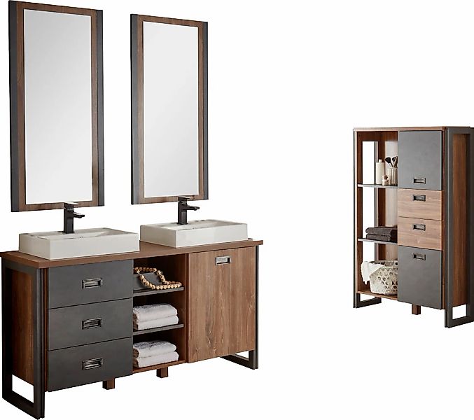 Home affaire Badmöbel-Set "Detroit, Bad im Industrialdesign, 3-teiliges Bad günstig online kaufen
