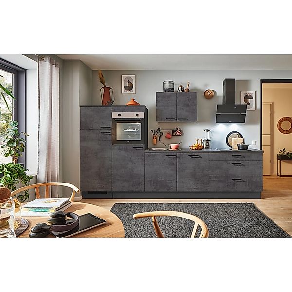 pino Küchenzeile 320 cm Beton Grafitgrau Anschlag,inks 2 Geräteschränke günstig online kaufen