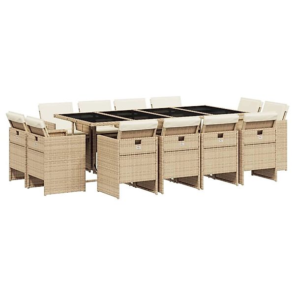 vidaXL 13-Tlg Garten-Essgruppe mit Kissen Beige Poly Rattan 3277809 günstig online kaufen