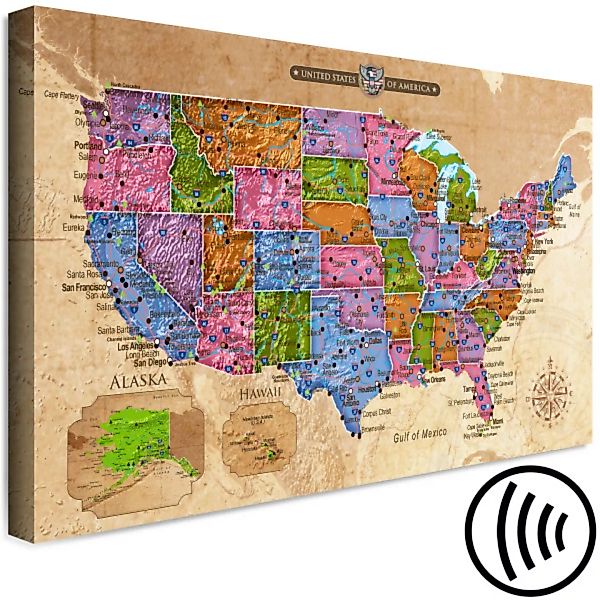 Bild auf Leinwand Mehrfarbige Landkarte von Nordamerika - Beschriftung auf günstig online kaufen