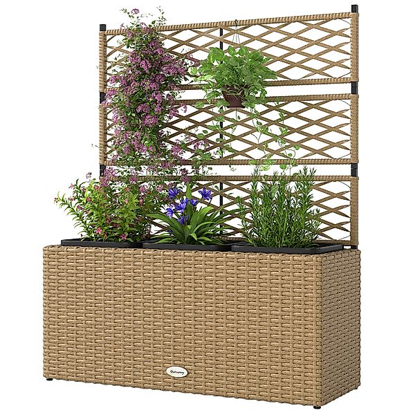 Outsunny Pflanzkübel mit Rankgitter 3 Töpfe Pflanzenkübel 33L Garten Balkon günstig online kaufen