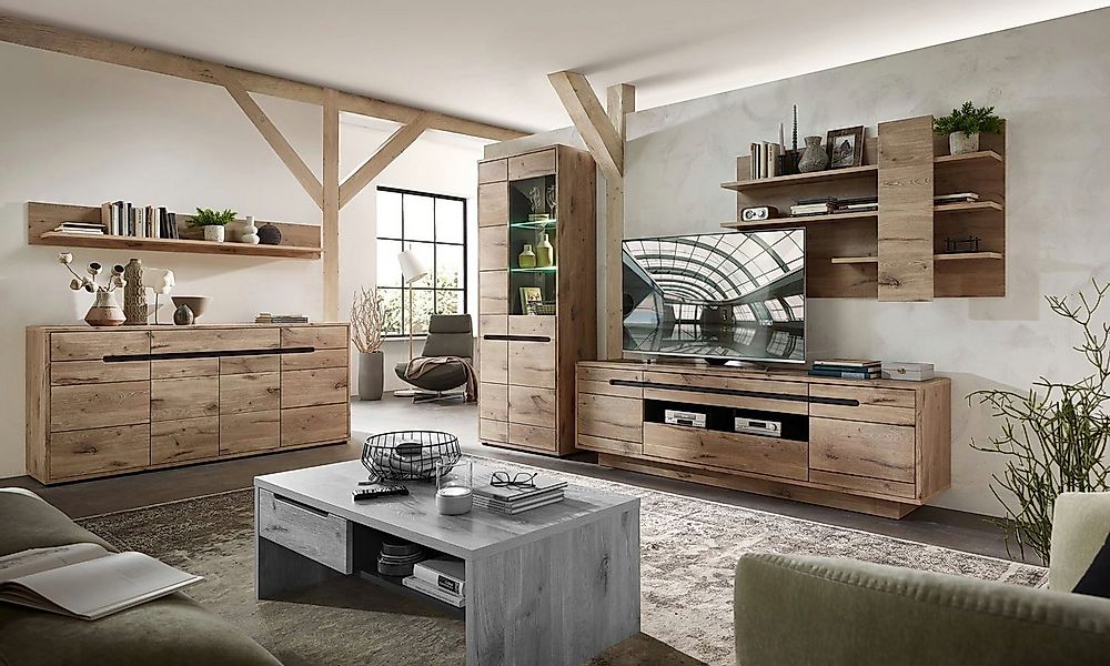 moebel-dich-auf Wohnwand BELLINZONA, (Wohnzimmer-Set, Vitrine + Wandboard + günstig online kaufen