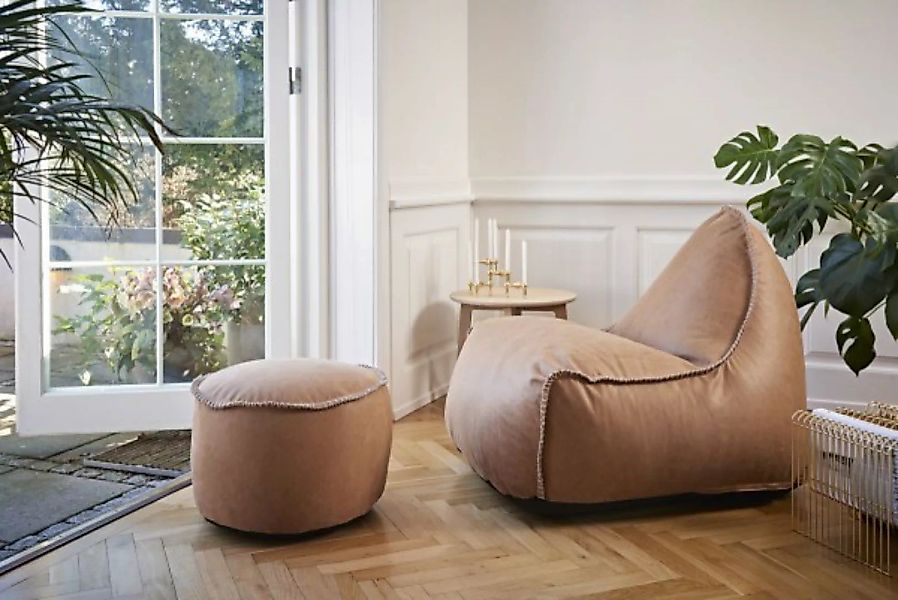 RETROit Dunes Sitzsack Sparset – Sessel mit Hocker aus Naturleder Camel günstig online kaufen