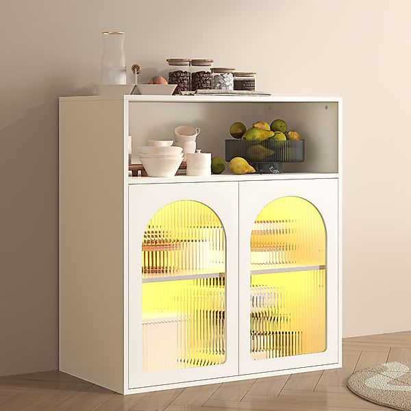 Anrichte, mit Glastür und LED-Licht, Kratzfeste Oberfläche, Multifunktion, günstig online kaufen