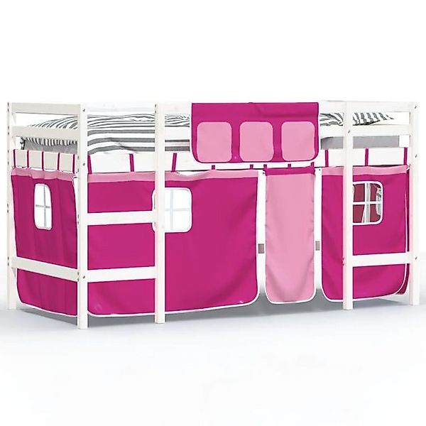 vidaXL Kinderbett Kinderhochbett mit Vorhängen Rosa 80x200 cm Massivholz Ki günstig online kaufen